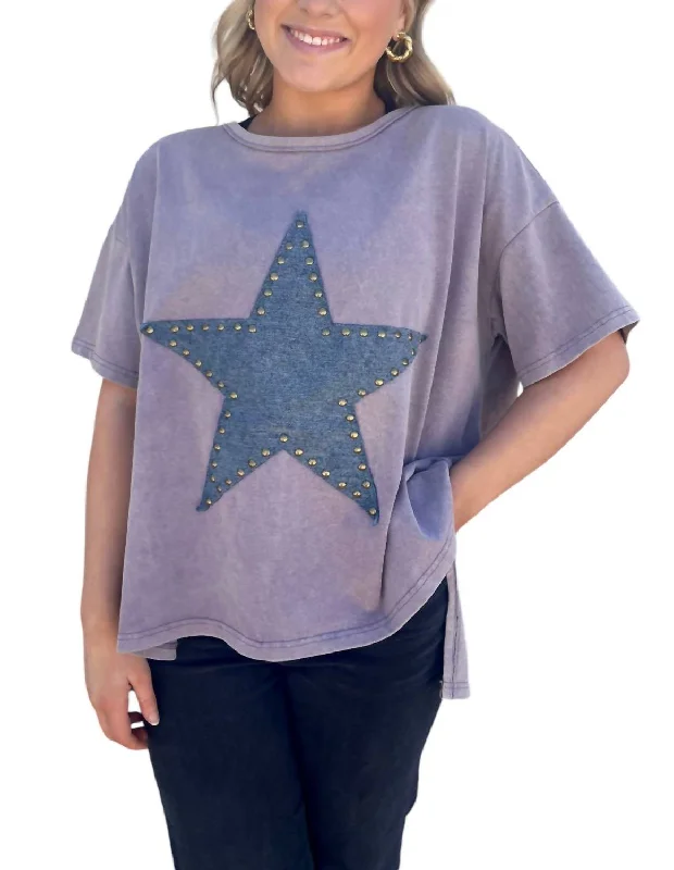 Superstar Tee Top In Dusty Lilac Print Jacquard Patchwork