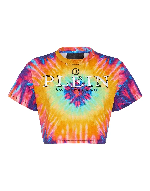 T-shirt Crop Round Neck SS Tie dye Solid Color Striped Floral