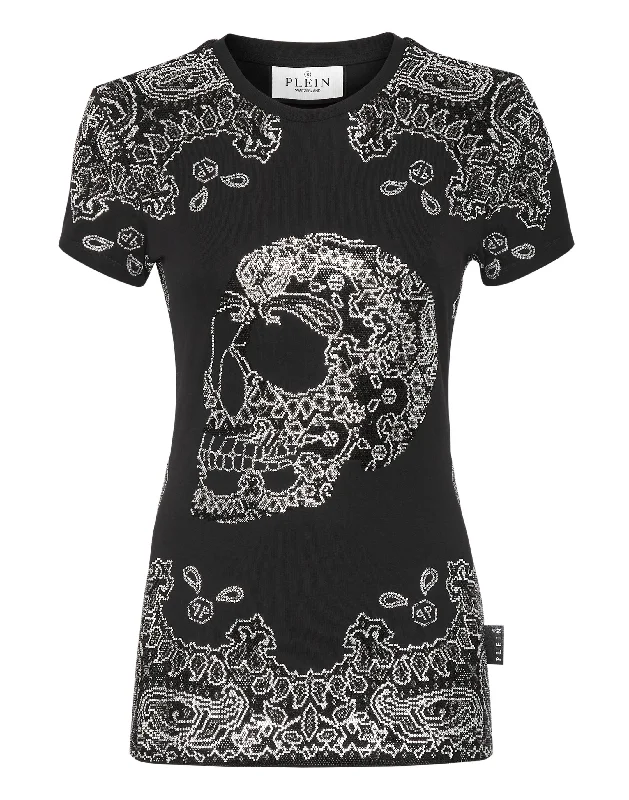 T-shirt Round Neck Sexy Pure Fit Paisley Bandana Hooded Caped Shawl Collar