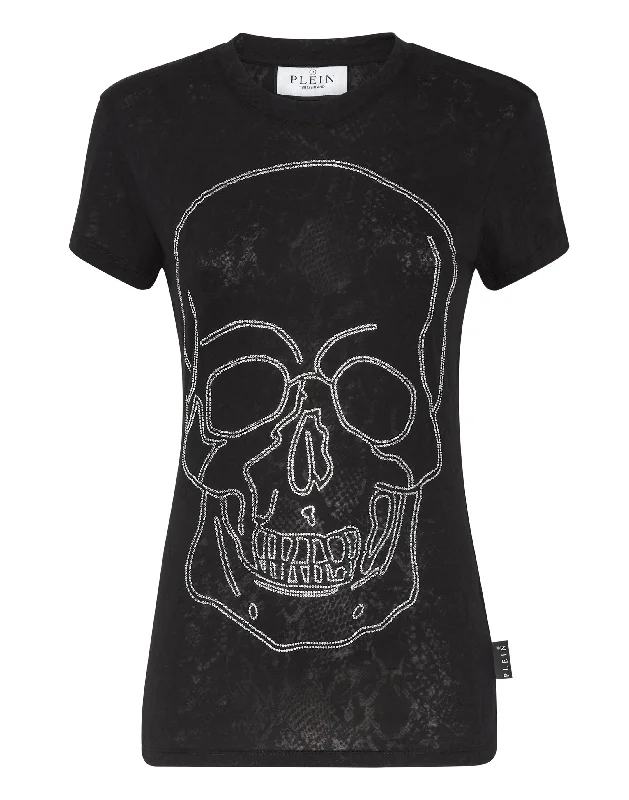 T-shirt Round Neck Sexy Pure Fit Skull Fleece Nylon Spandex