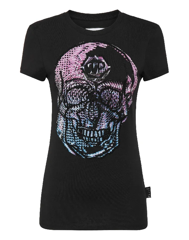 T-shirt Round Neck Sexy Pure Fit Skull Polka Dot Checkered Tartan