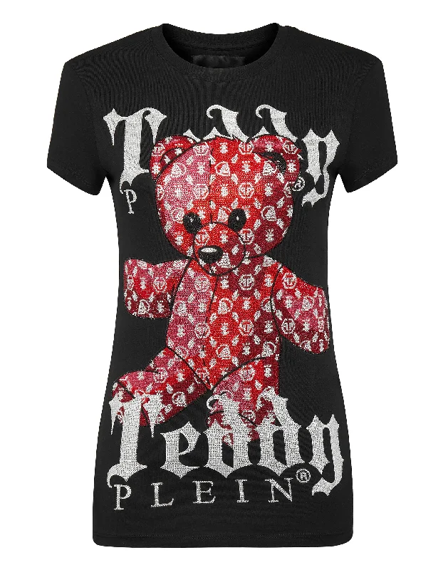 T-shirt Round Neck SS Monogram Teddy Bear Anti-Pilling Machine Wash Handmade