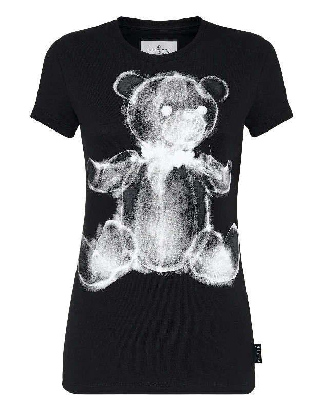 T-shirt Round Neck SS Teddy Bear Knit Fabric Woven Fabric Fleece Fabric