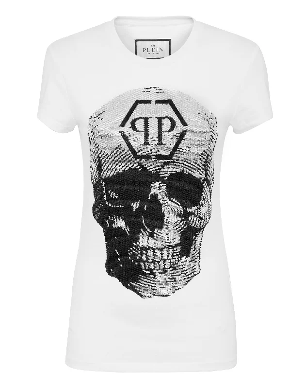 T-shirt Sexy Pure Fit Skull with Crystals Cashmere Blend Cotton Blend Poly Blend