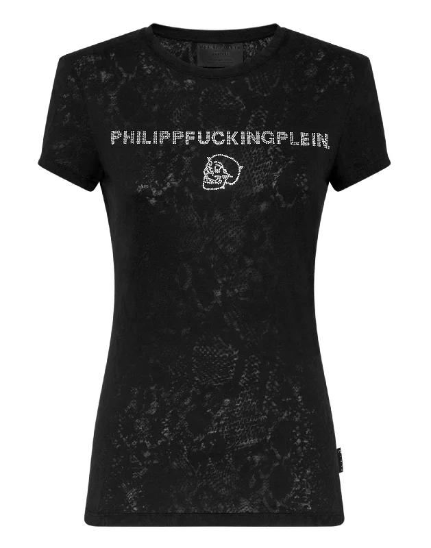 T-shirt Sexy Pure Philipp Plein TM with Crystals Mesh Canvas Denim