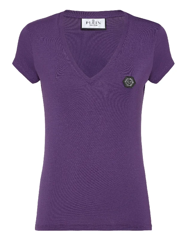 T-shirt V-Neck Sexy Pure Fit Hexagon Fleece Nylon Spandex