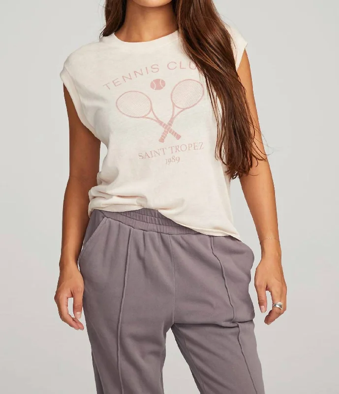 Tennis Club Tee In Pink/champagne Houndstooth Herringbone Solid