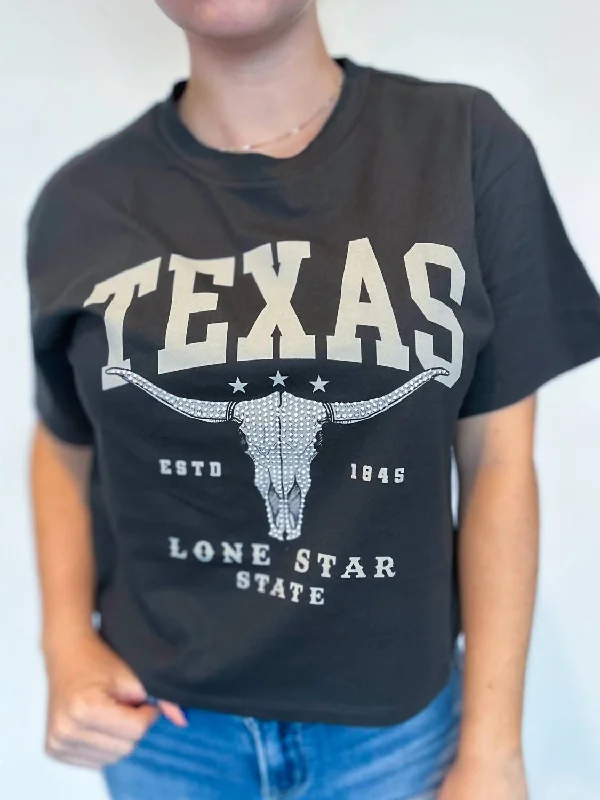 Texas Shine Graphic Tee In Grey Beaded Sequined Faux Fur