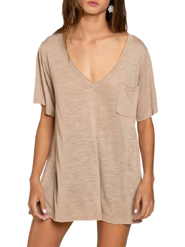 The Fav V- Neck Knit Tee In Latte Collared Crew Neck Turtle Neck