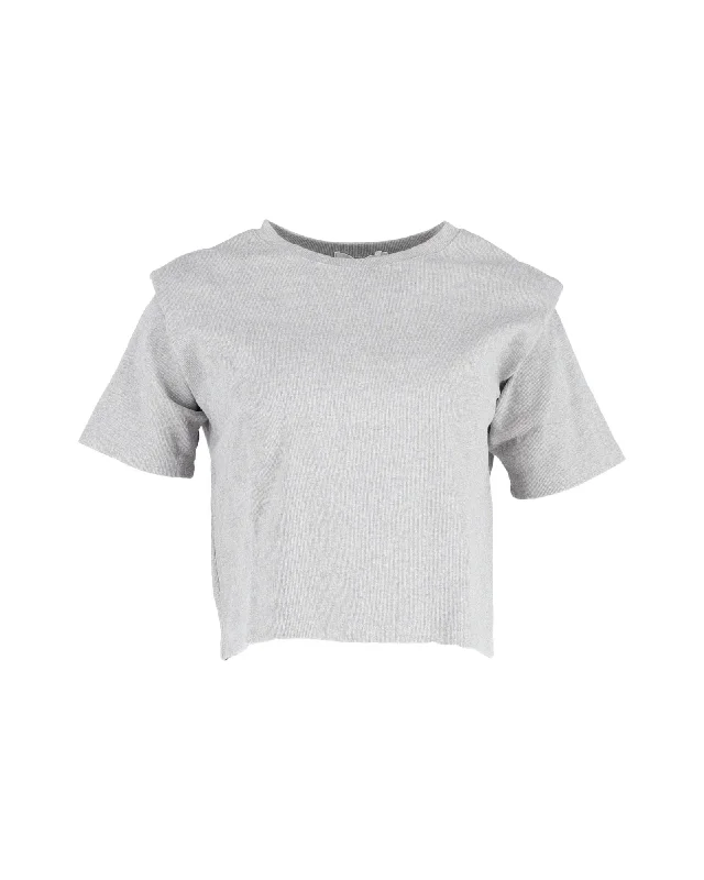 The Frankie Shop Padded Shoulder T-shirt in Gray Cotton Seamless Knitted Crochet