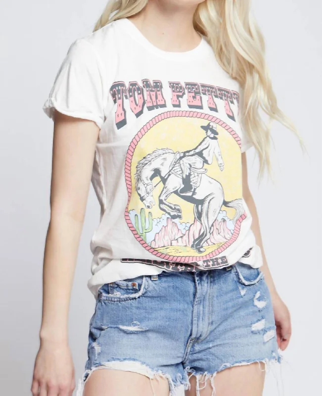 Tom Petty Way Out West Short Sleeve Tee In White Embroidered Appliqued Beaded