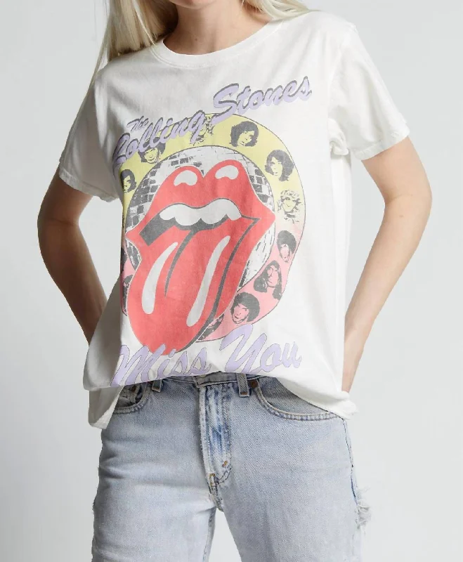 Unisex - Rolling Stones Miss You Tee In White Hooded Caped Shawl Collar
