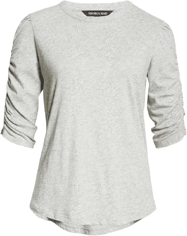 Veronica Beard Women's Waldorf Tee, Heather Grey Ribbed T-Shirt High Neck Heavyweight