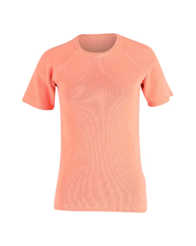 Victoria Beckham Ribbed Knit T-shirt in Coral Orange Cotton Chenille Blend Fleece Blend Nylon Blend Victoria Beckham Ribbed Knit T-shirt in Coral Orange Cotton Chenille Blend Fleece Blend Nylon Blend