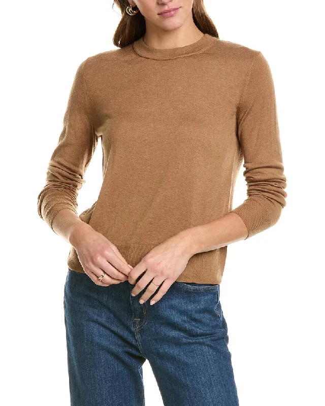 Vince Overlay Crewneck Wool & Cashmere-Blend T-Shirt Embroidered Appliqued Beaded