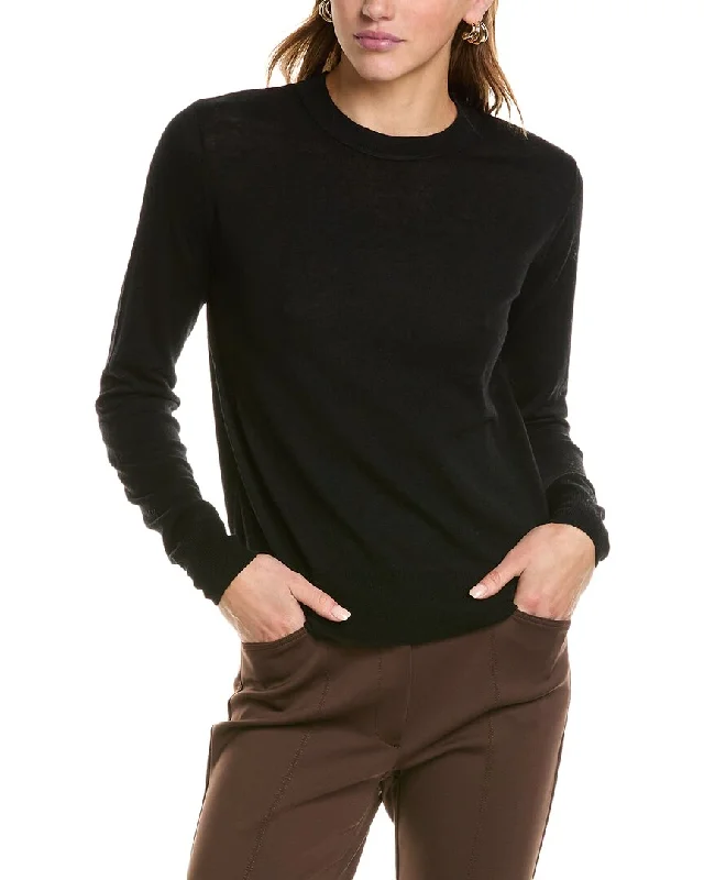 Vince Overlay Crewneck Wool & Cashmere-Blend T-Shirt Notch Collar Peter Pan Collar Cowl Neck