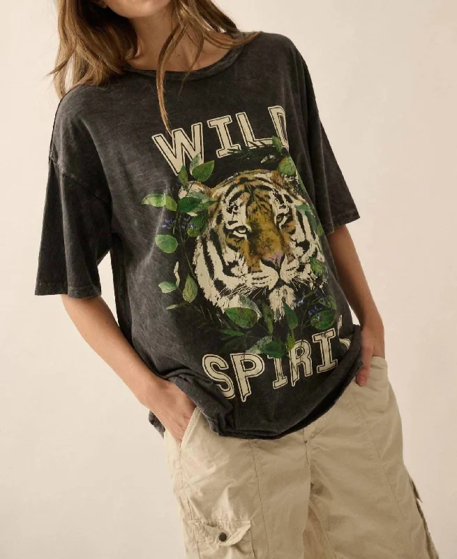 Wild Spirit Vintage Graphic Tee In Charcoal Boxy Fit Fitted Loose