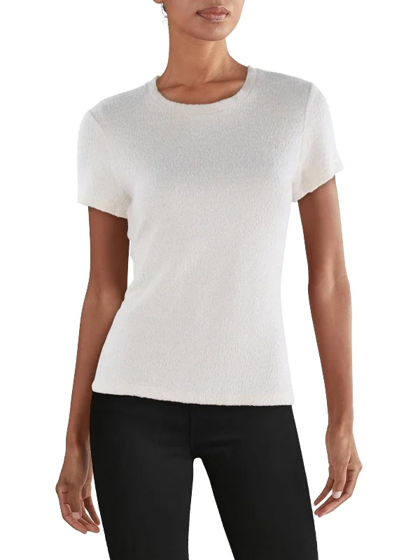 Womens Boucle Crewneck T-Shirt Lace Blend Ribbed Blend Corduroy Blend