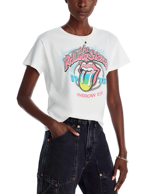 Womens Rolling Stones Crewneck Graphic T-Shirt Iron Safe Non-Iron Wrinkle Free