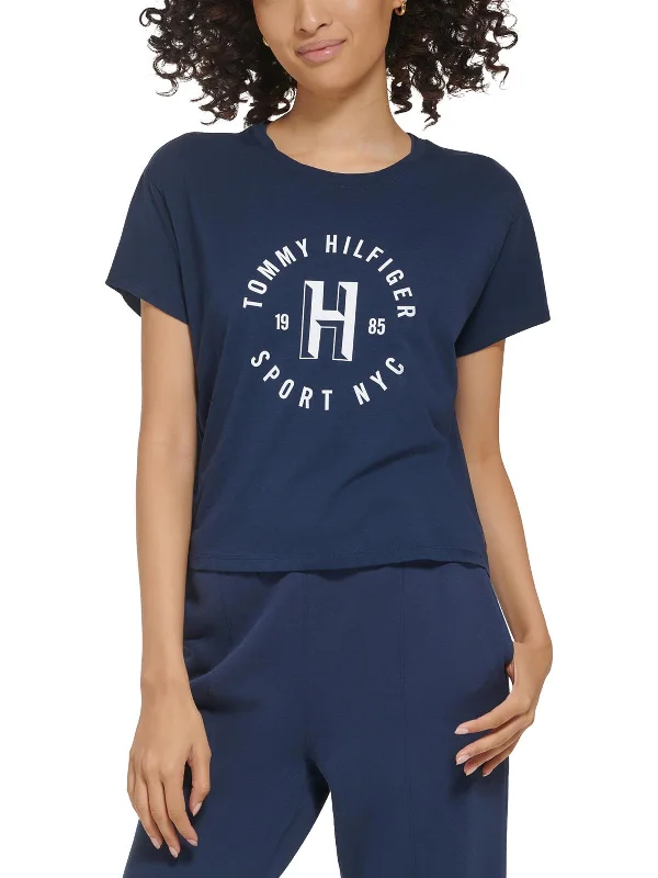 Womens Short Sleeve Logo Graphic T-Shirt Fitted T-Shirt Seamless Stretchy