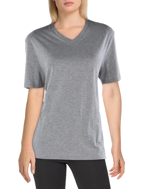 Womens V-Neck Short Sleeve T-Shirt Cashmere Blend Cotton Blend Poly Blend