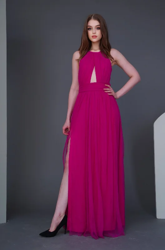 Alicia Bright Pink Maxi Dress Elegant Silk Maxi Dress