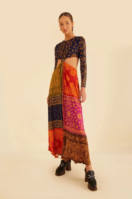Multicolor Bandana Dream Cut Out Maxi Dress Fashionable Open-Back Maxi Dress