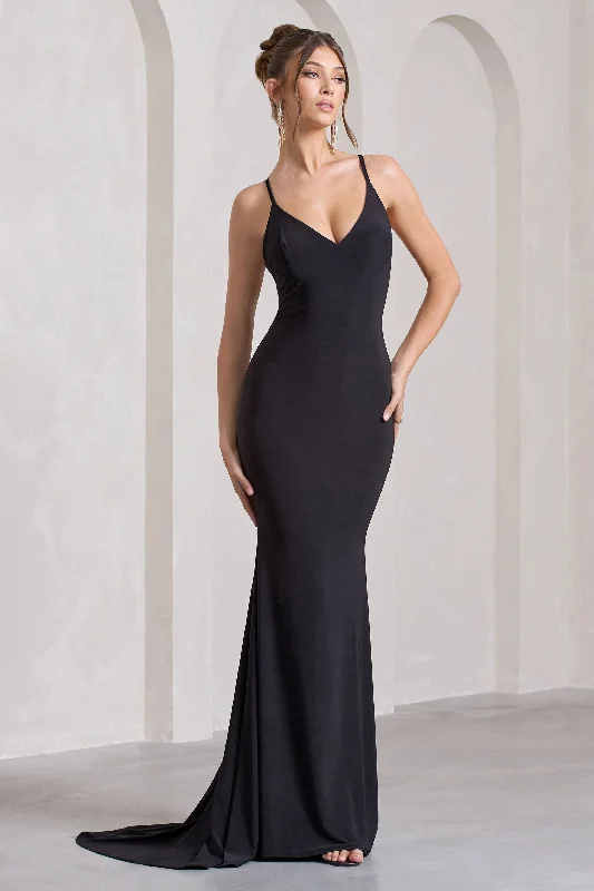Lucky Number | Black Cross Back Maxi Dress Trendy Floral Print Maxi Dress