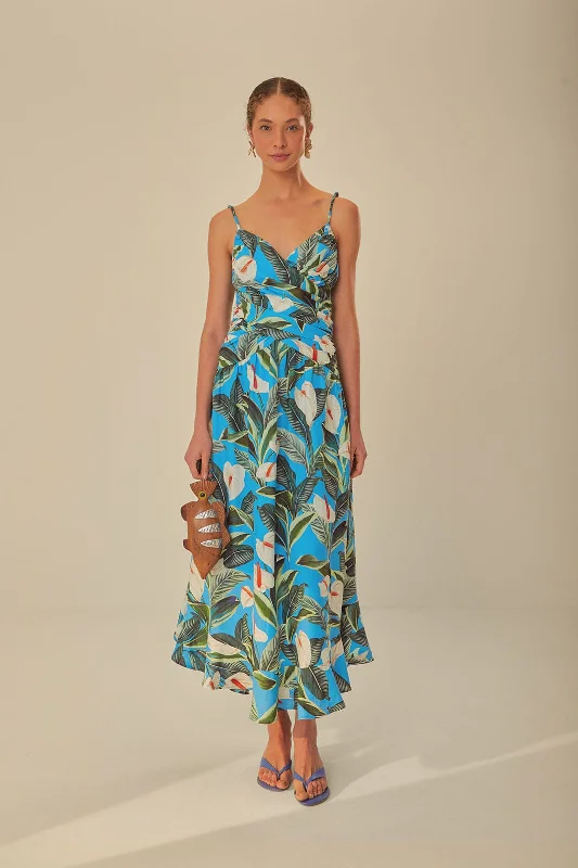 Blue Anthurium Garden LENZING™ ECOVERO™ Euroflax™ Maxi Dress Stylish Longline Maxi Dress