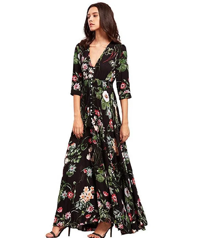 Button Floral Beach Bohemian Maxi Dresses Classic Tulle Maxi Dress