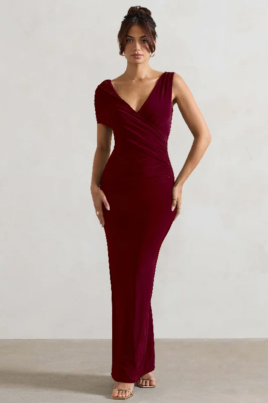 Capella | Berry Asymmetric Wrap Maxi Dress Elegant Maxi Dress with Belt