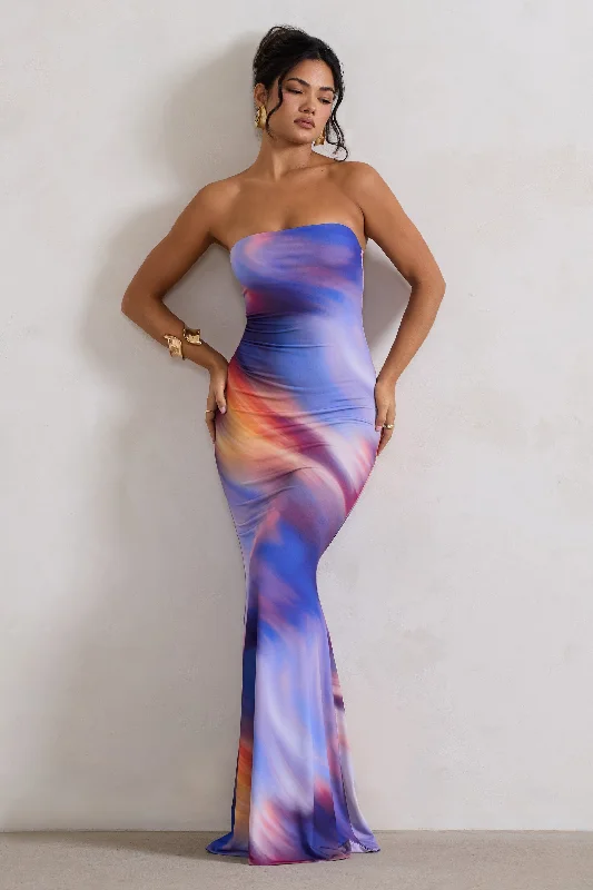 Ceremony | Abstract Print Bandeau Fishtail Maxi Dress Comfortable Bohemian Maxi Dress