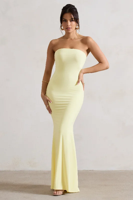 Ceremony | Lemon Bandeau Fishtail Maxi Dress Elegant Boho Maxi Dress