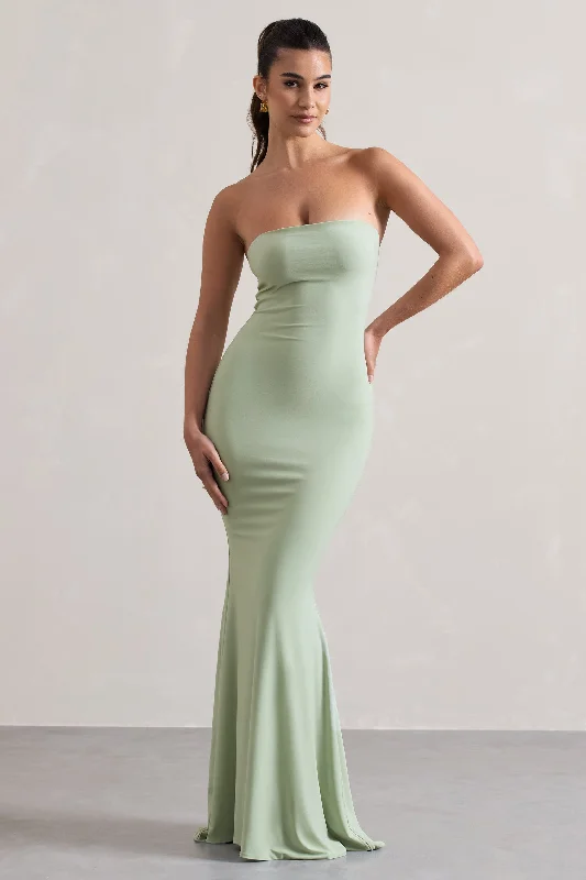 Ceremony | Pale Green Bandeau Fishtail Maxi Dress Cozy Maxi Dress with Slit