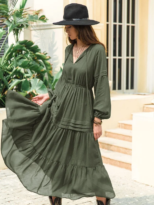 CLAIRE Maxi Dress - Khaki Fashionable High-Low Maxi Dress