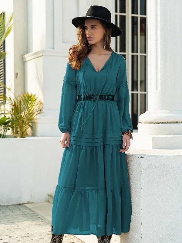 CLAIRE Maxi Dress - Teal Cozy Maxi Dress with Slit