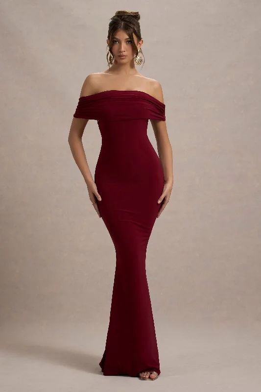 Cloe | Berry Bardot Maxi Dress Fashionable Sleeveless Maxi Dress