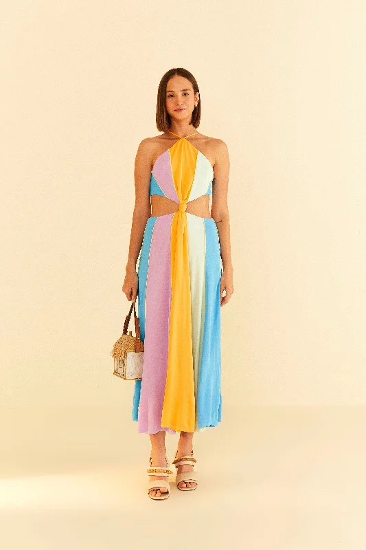 Color Blocking Sleeveless Maxi Dress Trendy Fit-and-Flare Maxi Dress