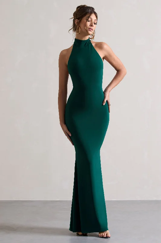 Colorado | Bottle Green High-Neck Fishtail Maxi Dress Classic Tulle Maxi Dress