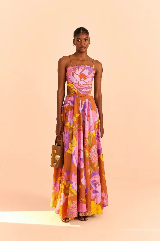 Embroidered Flower Top Maxi Dress Elegant Floral Maxi Dress