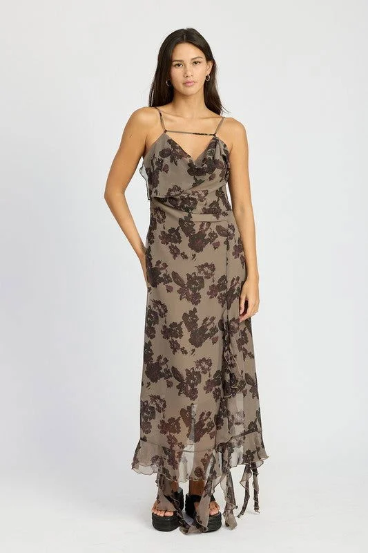 Emory Park Floral Ruffle Maxi Dress Chic Boho Print Maxi Dress