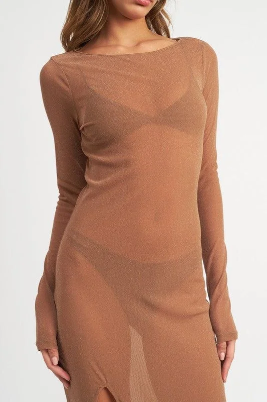 Emory Park | Glitter Mesh Maxi Dress Fashionable Sheer Maxi Dress