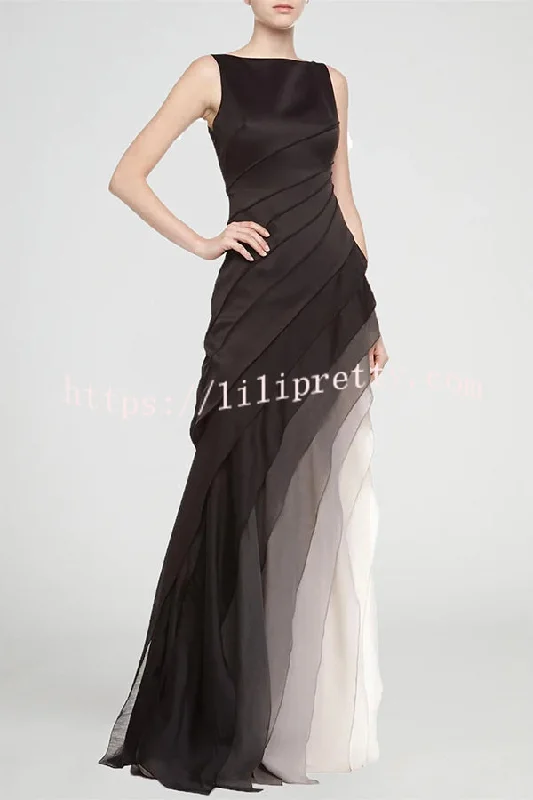 Elegant and Mysterious Tulle Gradient Cascading Design Gown Maxi Dress Fashionable Chiffon Tiered Maxi Dress