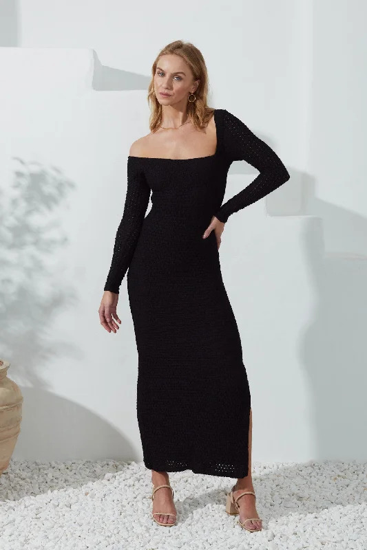 Fia Black Asymmetric Bodycon Maxi Dress Chic Boho Print Maxi Dress