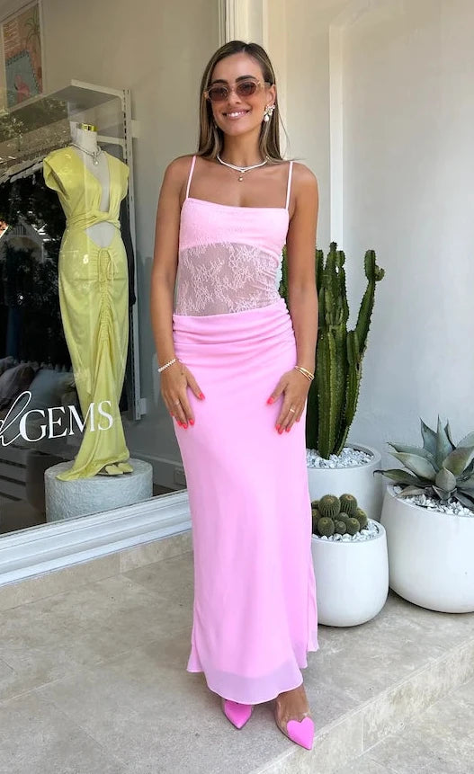 Gabriel Maxi Dress (Pink) Chic Off-Shoulder Maxi Dress