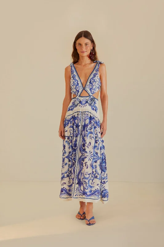 Off-White Garden Tiles Maxi Dress Elegant Maxi Dress with Ruffles