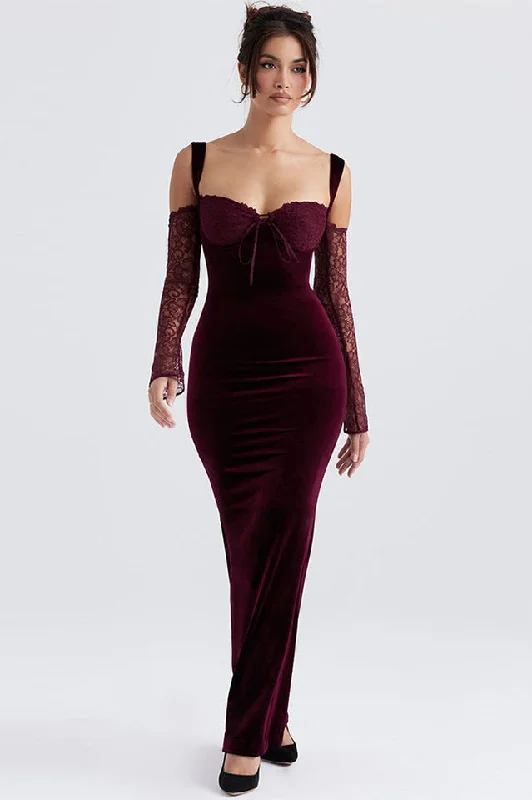 Kaia Evening Velvet Maxi Dress Comfortable Maxi Dress with Sleeves