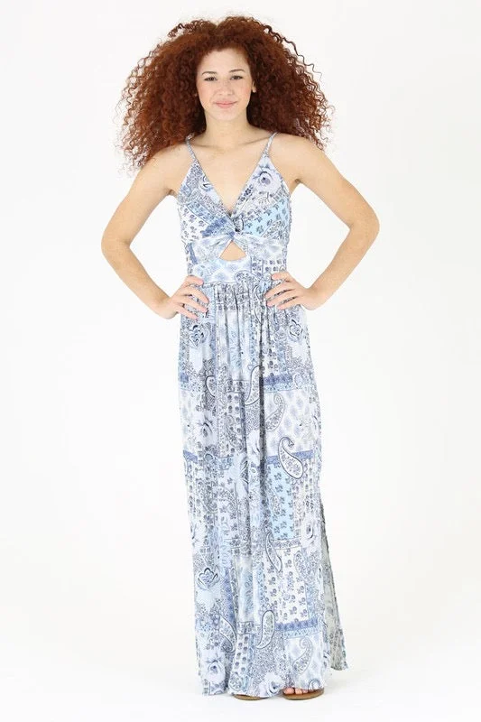 KEYHOLE MAXI DRESS - BLUE-WHITE Chic Summer Maxi Dress