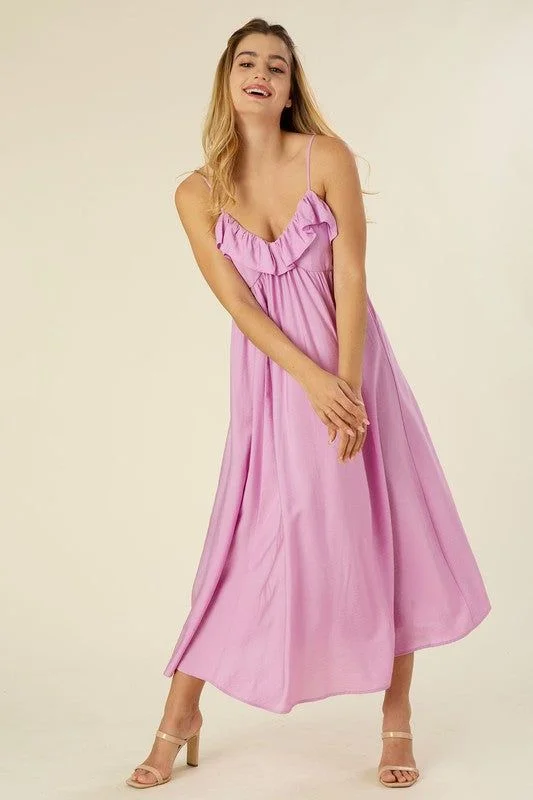Lilou Maxi dress with ruffles Cozy Spaghetti Strap Maxi Dress