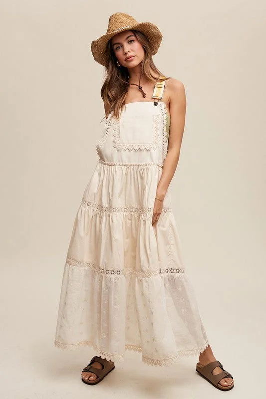 Listicle Laced and Tiered Romantic Overall Maxi Dress Elegant Sleeveless Maxi Dress